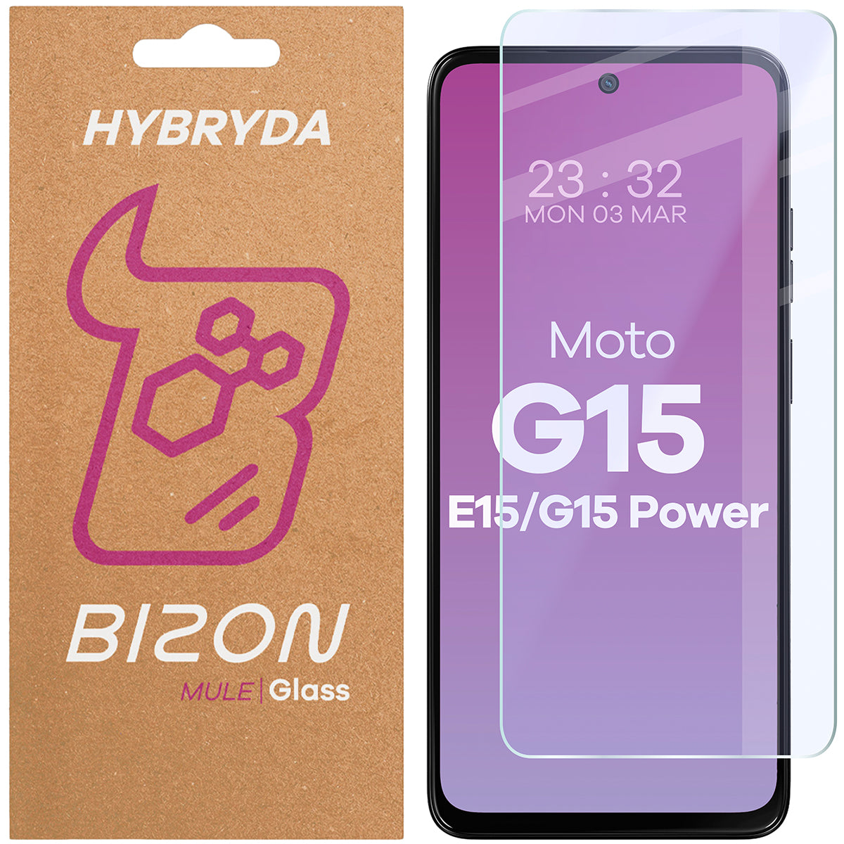 Flexibles Hybridglas für Motorola Moto G15 / G15 Power / E15, Bizon Hybrid Mule