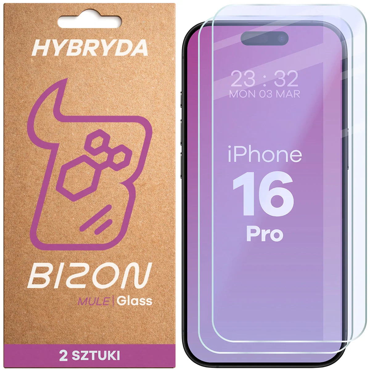 Flexibles Hybridglas für iPhone 16 Pro, Bizon Hybrid Mule Duo, 2 Stück
