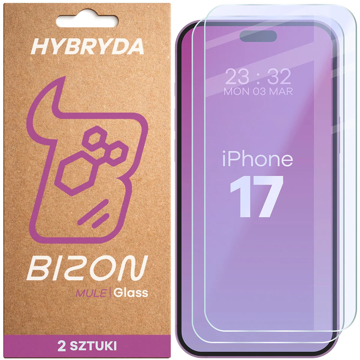 Flexibles Hybridglas für iPhone 17, Bizon Hybrid Mule Duo, 2 Stück
