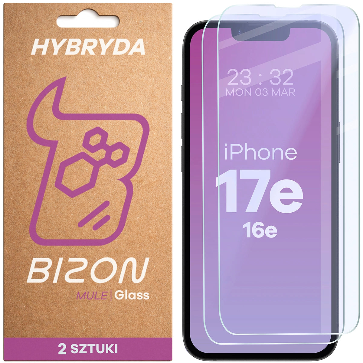 Flexibles Hybridglas für iPhone 17e / 16e, Bizon Hybrid Mule Duo, 2 Stück