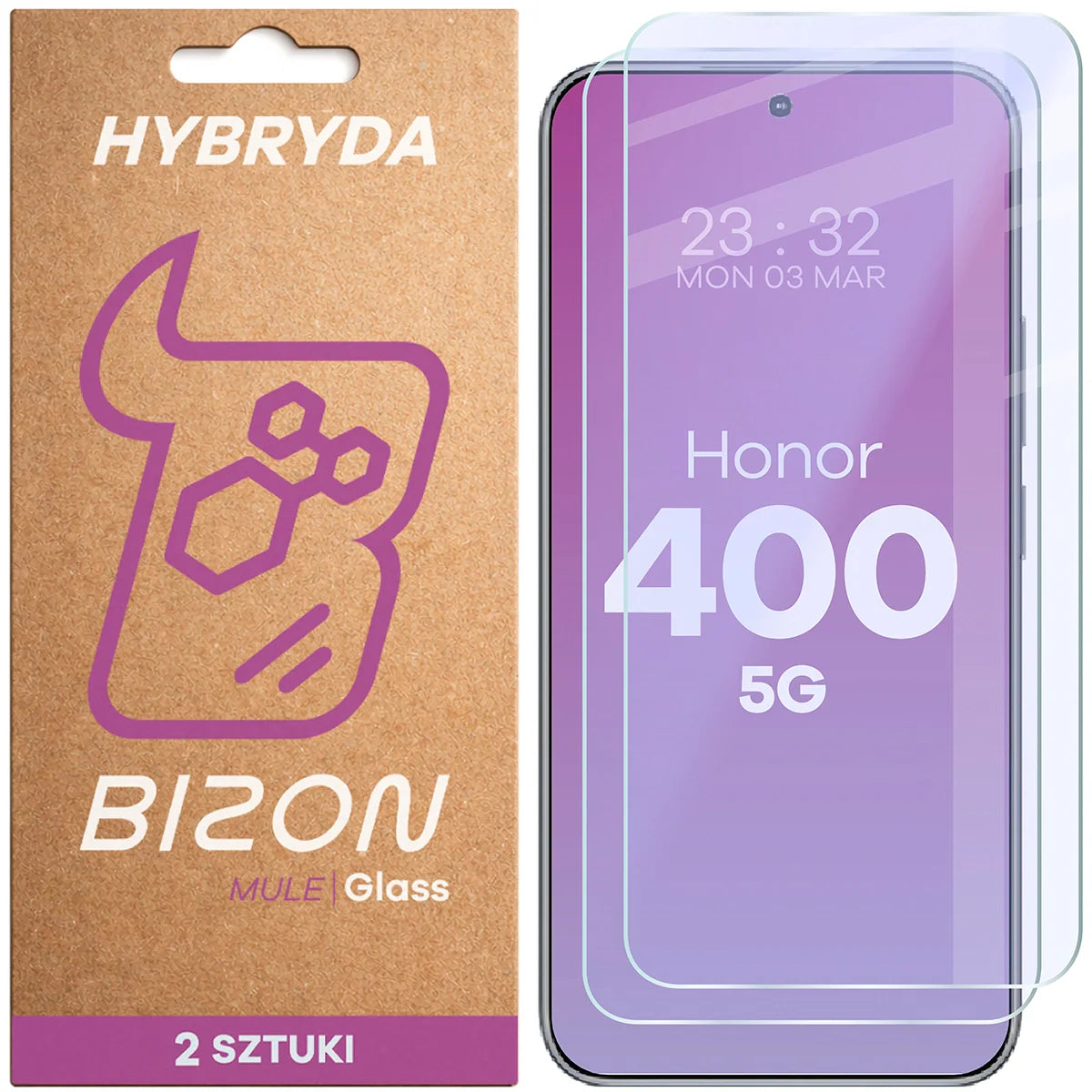 Flexibles Hybridglas für Honor 400, Bizon Hybrid Mule Duo, 2 Stück