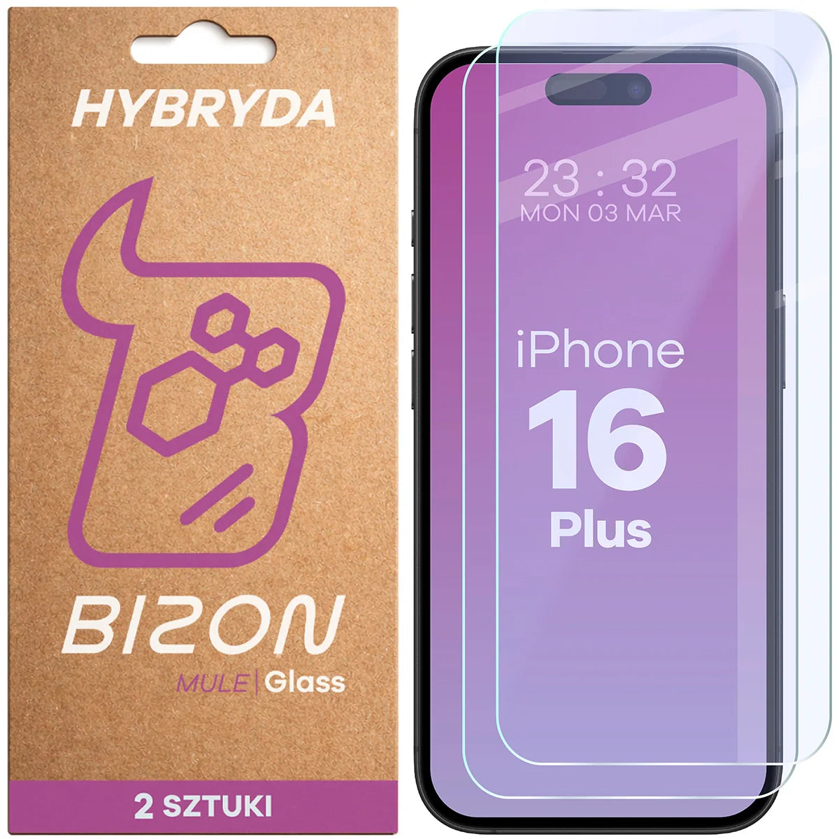 Flexibles Hybridglas für iPhone 16 Plus, Bizon Hybrid Mule Duo, 2 Stück