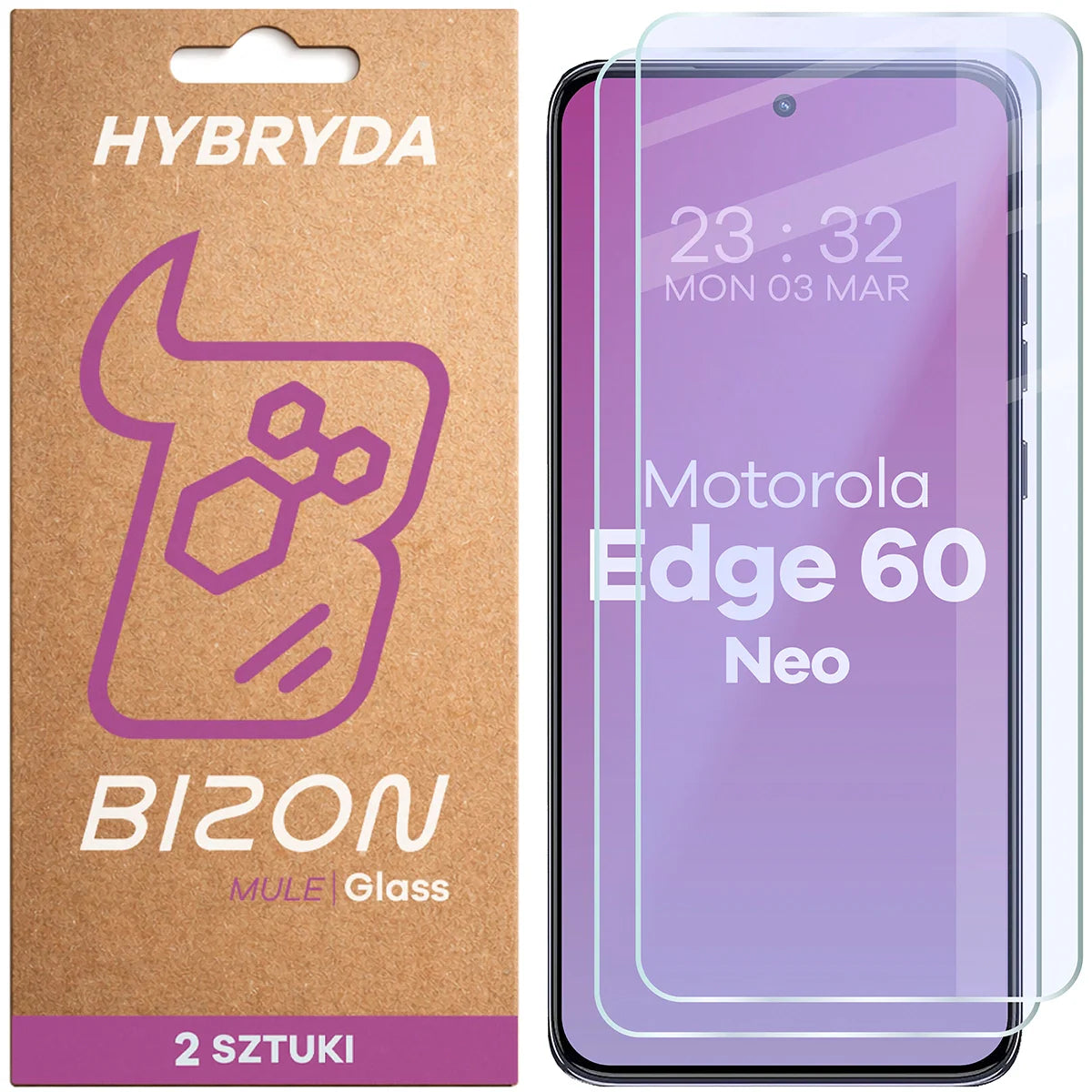 Flexibles Hybridglas für Motorola Edge 60 Neo, Bizon Hybrid Mule Duo, 2 Stück