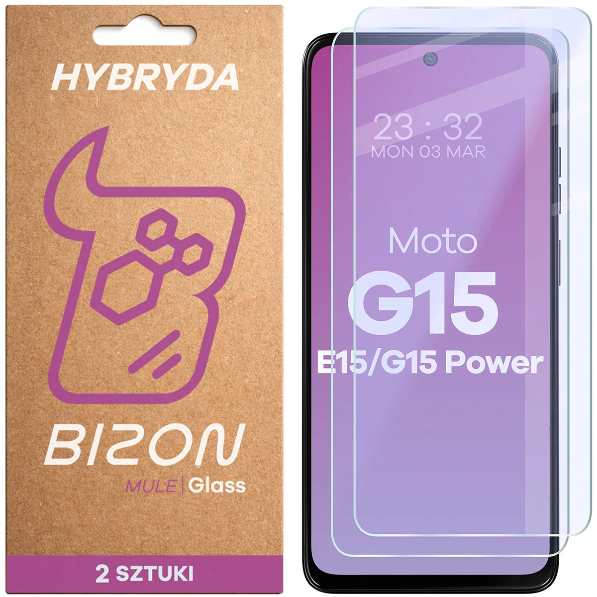 Flexibles Hybridglas für Motorola Moto G15 / G15 Power / E15, Bizon Hybrid Mule Duo, 2 Stück
