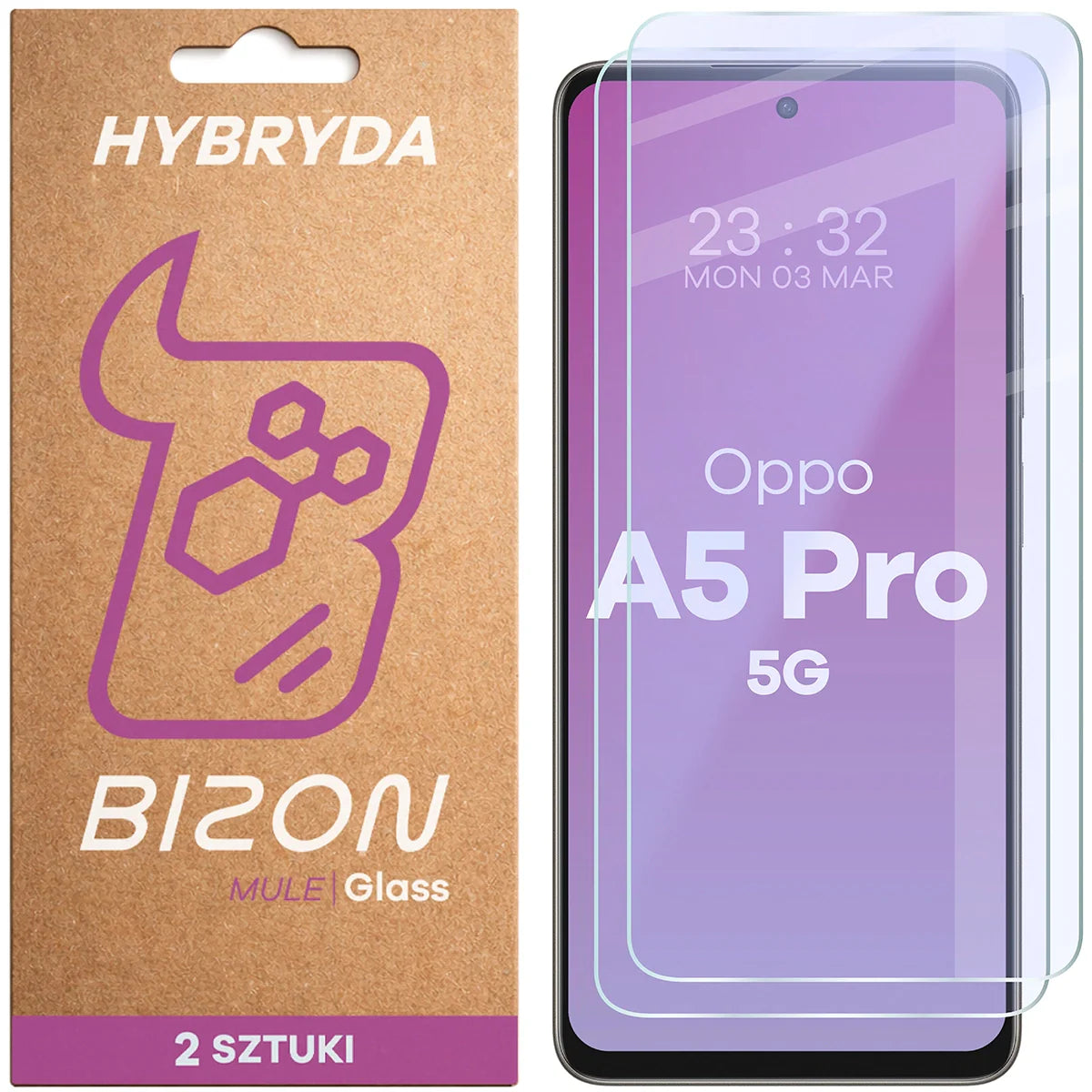 Flexibles Hybridglas für Oppo A5 Pro 5G, Bizon Hybrid Mule Duo, 2 Stück