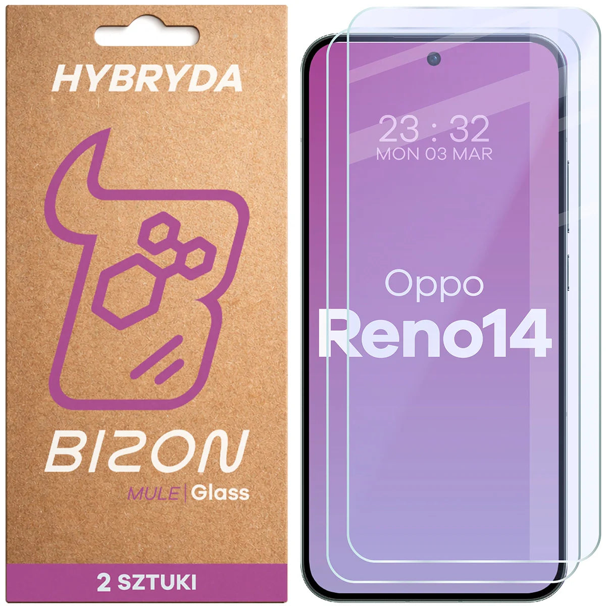 Flexibles Hybridglas für Oppo Reno 14, Bizon Hybrid Mule Duo, 2 Stück
