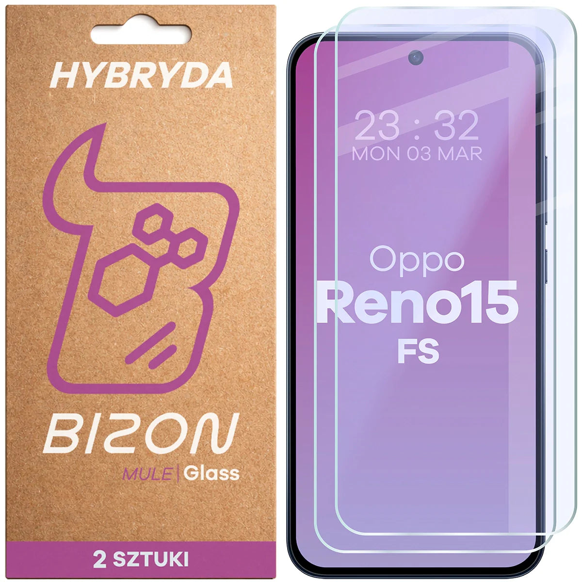 Flexibles Hybridglas für Oppo Reno 15 FS, Bizon Hybrid Mule Duo, 2 Stück