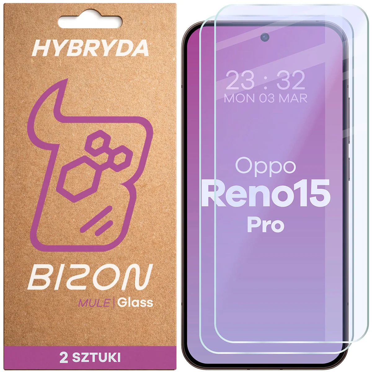 Flexibles Hybridglas für Oppo Reno 15 Pro, Bizon Hybrid Mule Duo, 2 Stück