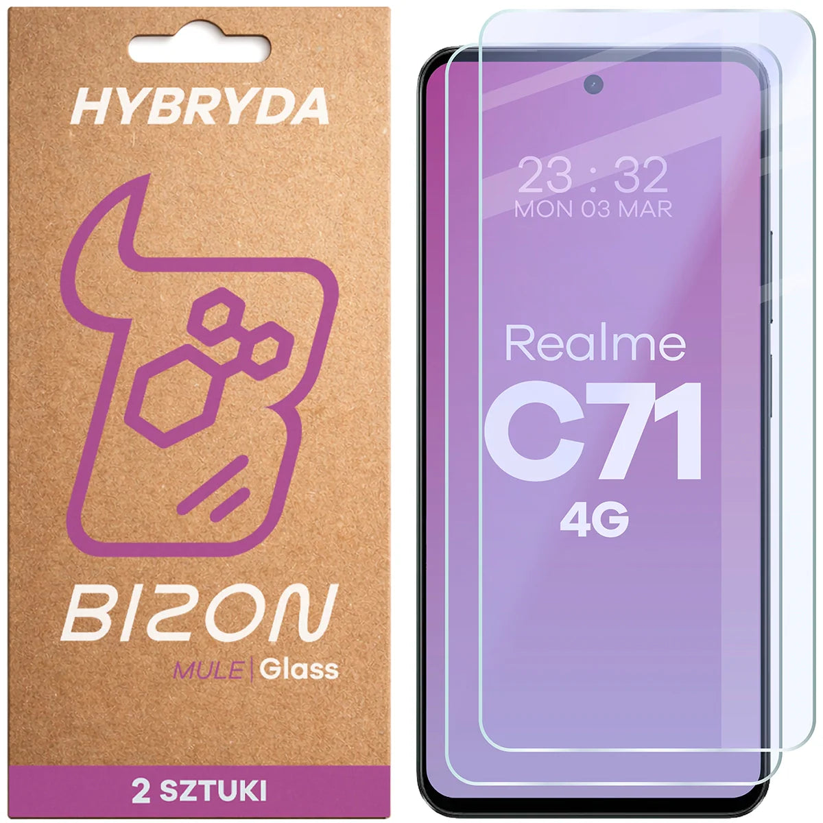 Flexibles Hybridglas für Realme C71 4G, Bizon Hybrid Mule Duo, 2 Stück