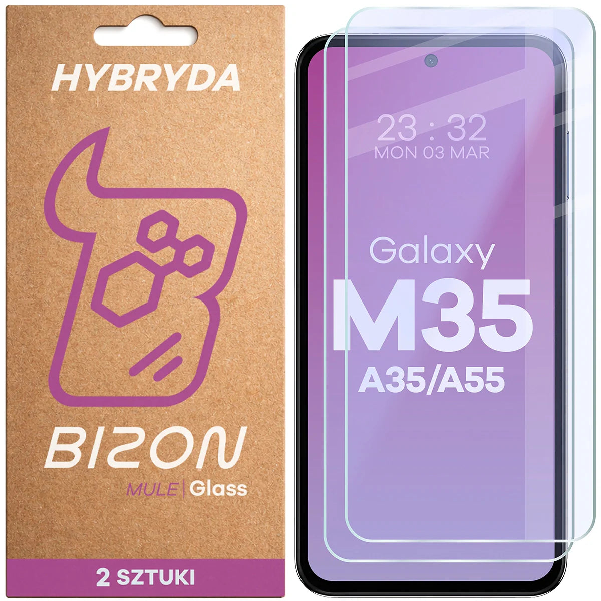 Flexibles Hybridglas für Galaxy M35 5G / A35 5G / A55 5G, Bizon Hybrid Mule Duo, 2 Stück