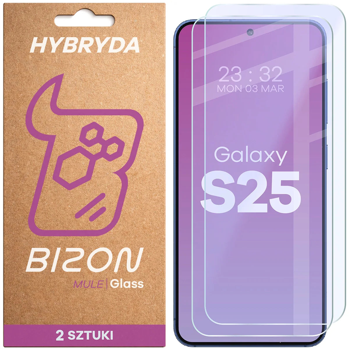 Flexibles Hybridglas für Galaxy S25, Bizon Hybrid Mule Duo, 2 Stück