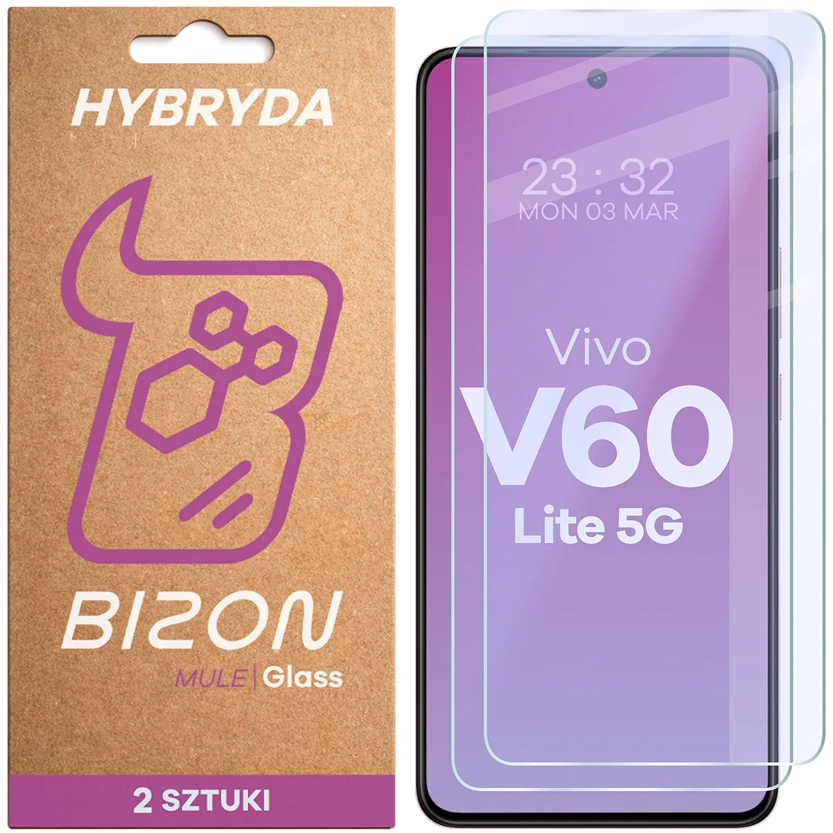 Flexibles Hybridglas für Vivo V60 Lite 5G, Bizon Hybrid Mule Duo, 2 Stück