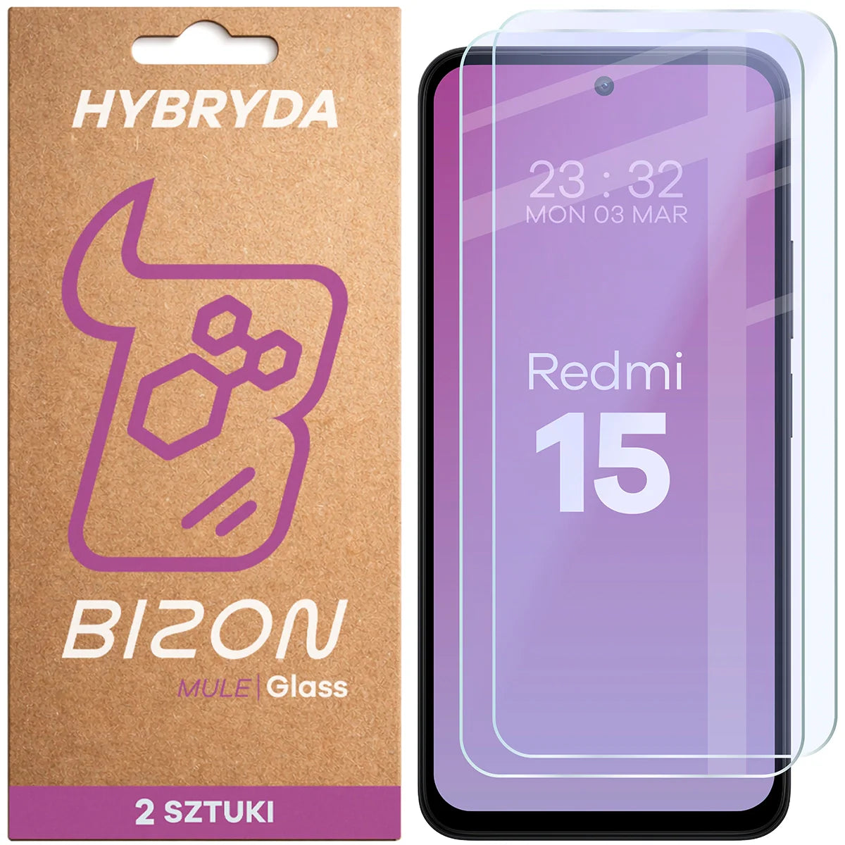 Flexibles Hybridglas für Xiaomi Redmi 15 5G, Bizon Hybrid Mule Duo, 2 Stück