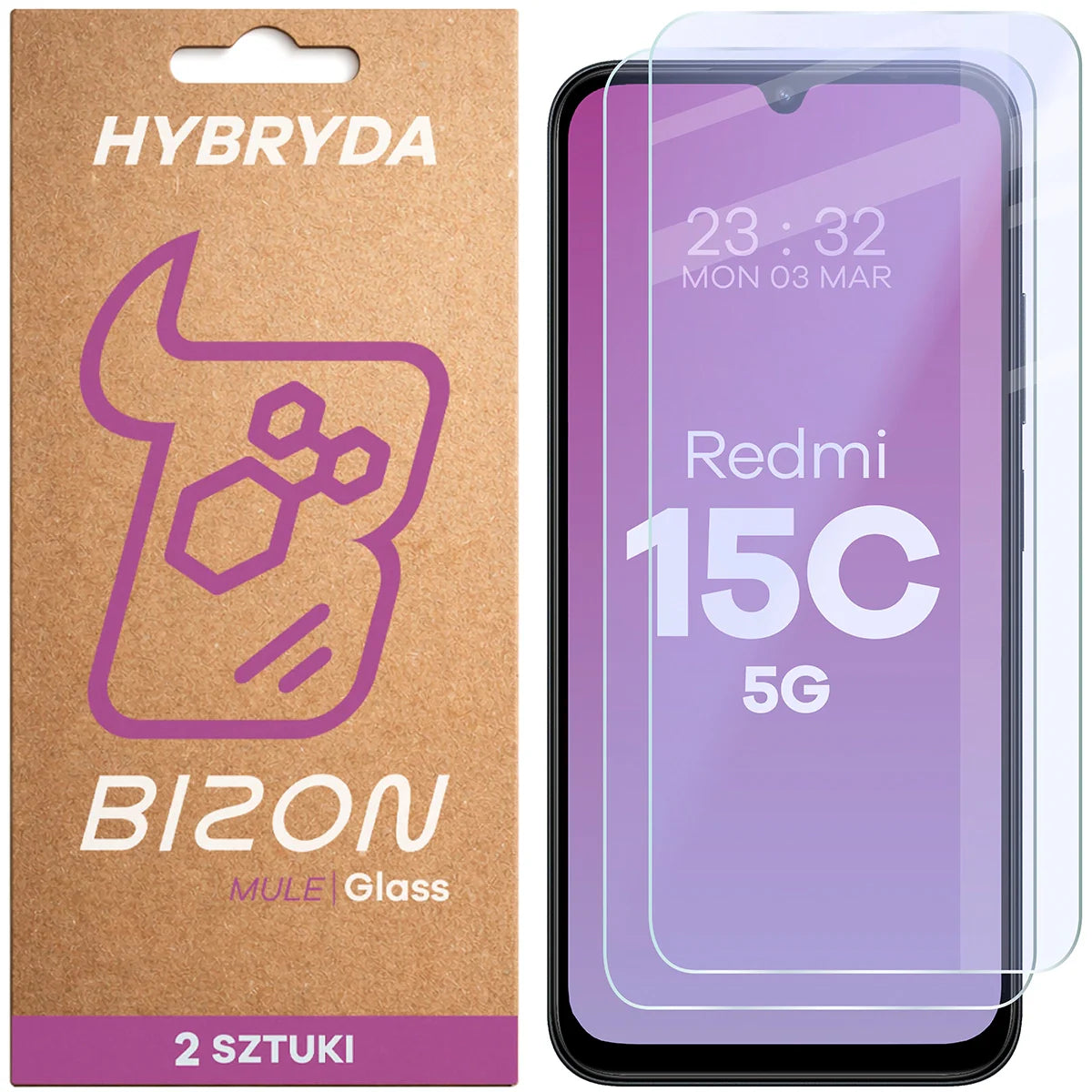 Flexibles Hybridglas für Xiaomi Redmi 15C 5G, Bizon Hybrid Mule Duo, 2 Stück