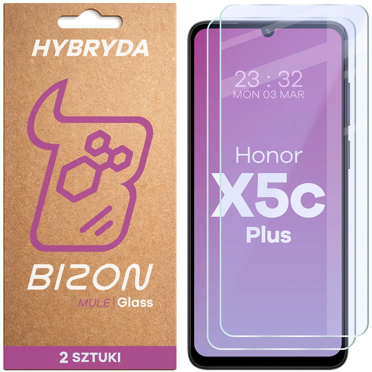 Flexibles Hybridglas für Honor X5c Plus, Bizon Hybrid Mule Duo, 2 Stück