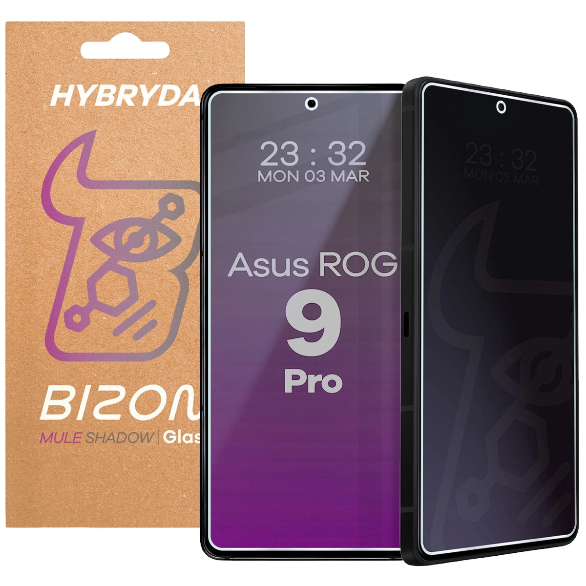 Hybridglas mit Privatschutzfilter für Asus ROG Phone 9 Pro, Bizon Hybrid Shadow, Matt