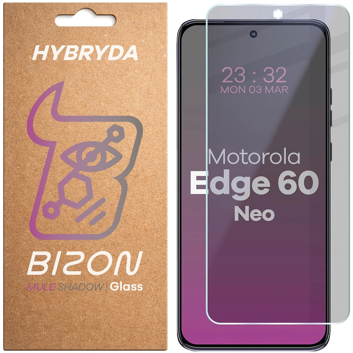 Hybridglas mit Privatschutzfilter für Motorola Edge 60 Neo, Bizon Hybrid Shadow, Matt