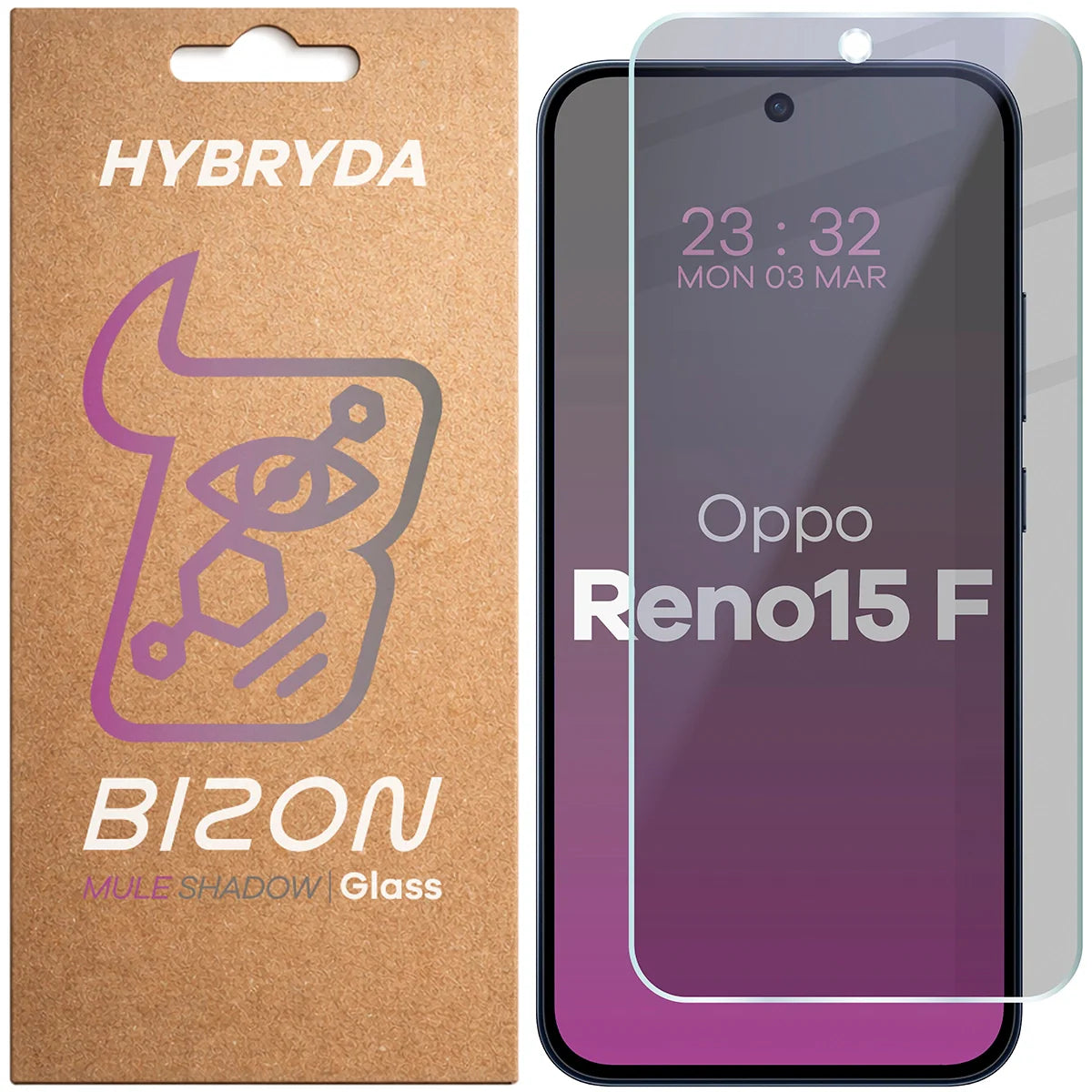 Hybridglas mit Privatschutzfilter für Oppo Reno 15 F, Bizon Hybrid Shadow, Matt