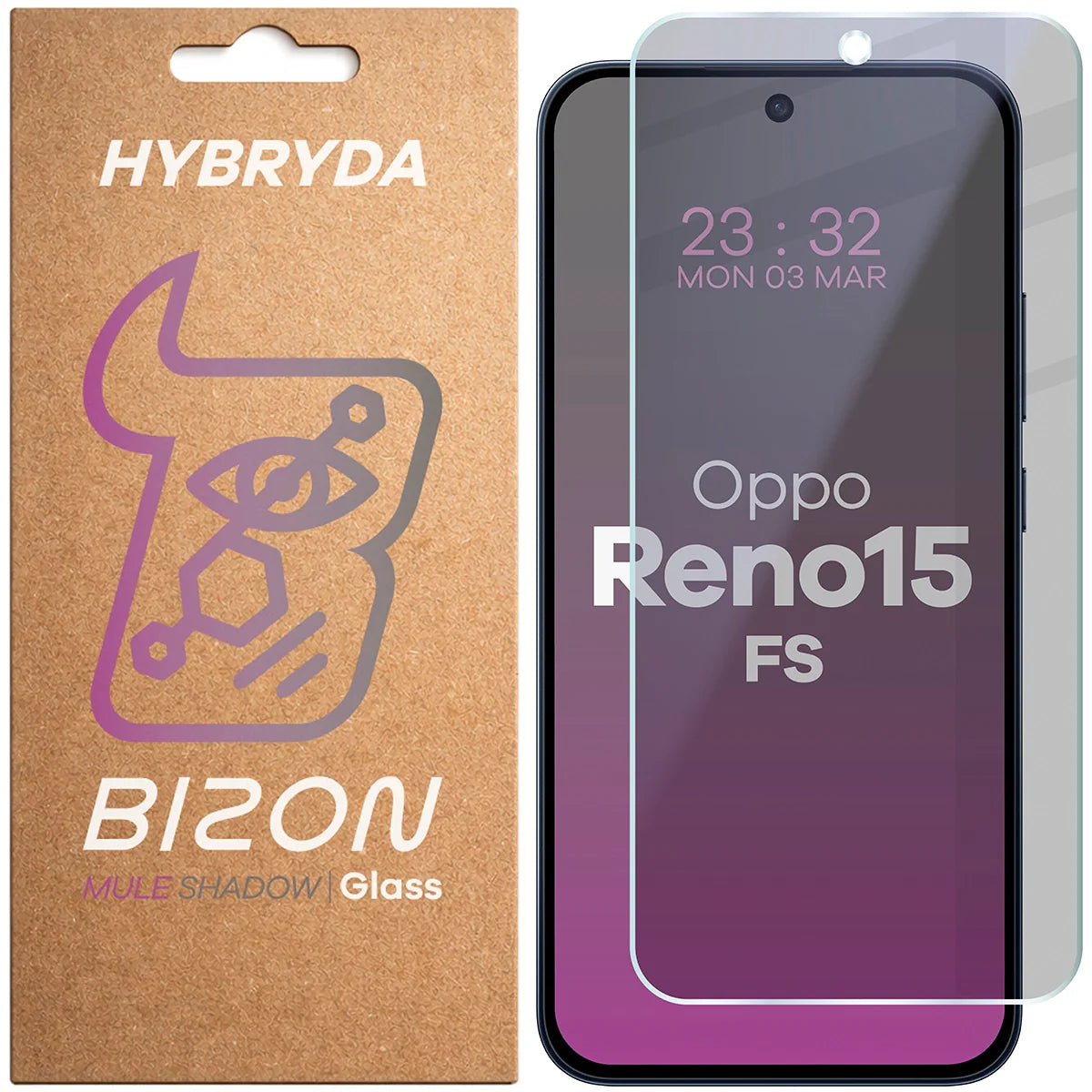 Hybridglas mit Privatschutzfilter für Oppo Reno 15 FS, Bizon Hybrid Shadow, Matt