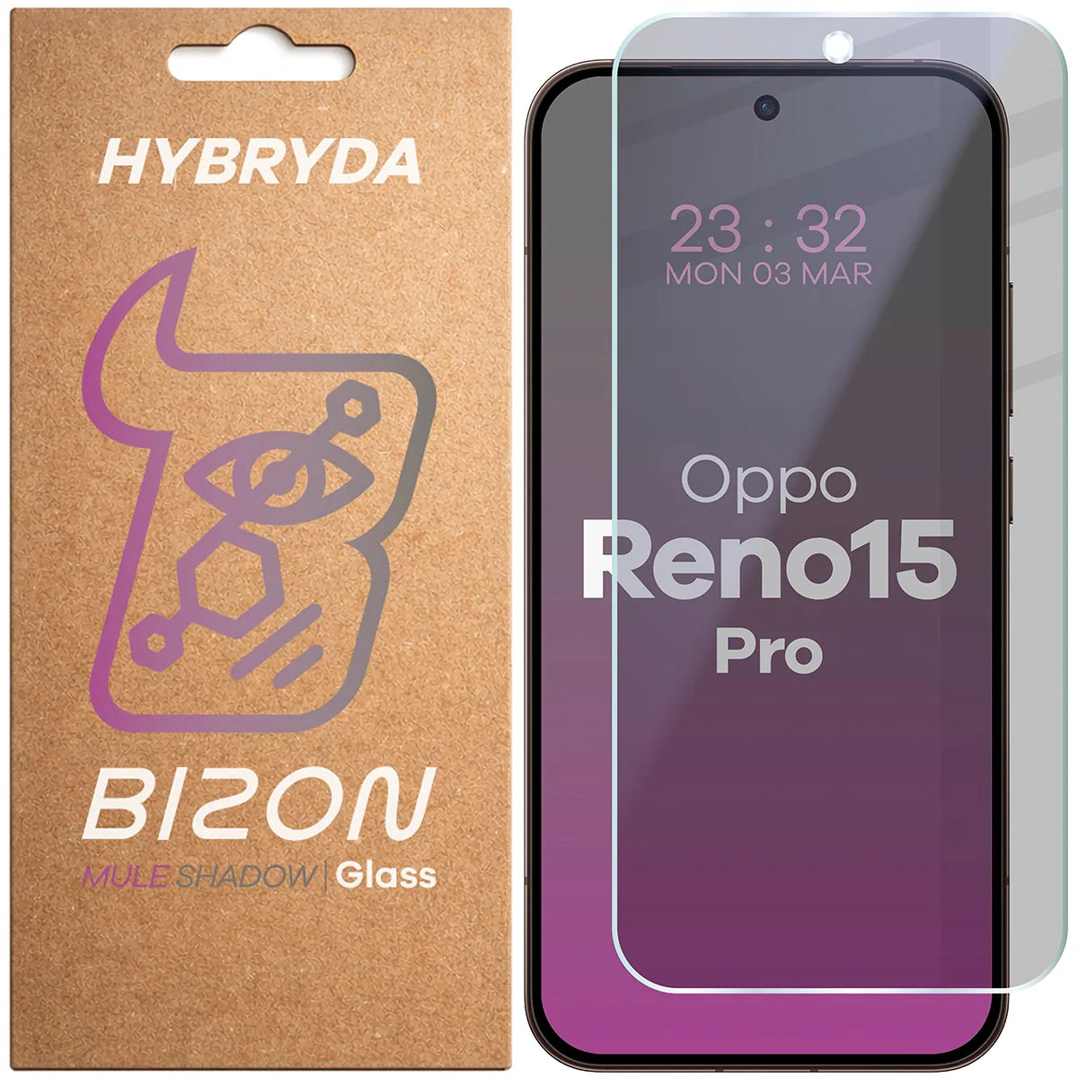 Hybridglas mit Privatschutzfilter für Oppo Reno 15 Pro, Bizon Hybrid Shadow, Matt