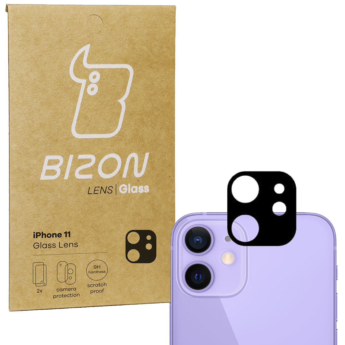 Gehärtetes Glas für die Kamera Bizon Glass Silk Lens für iPhone 11, 2 Stück