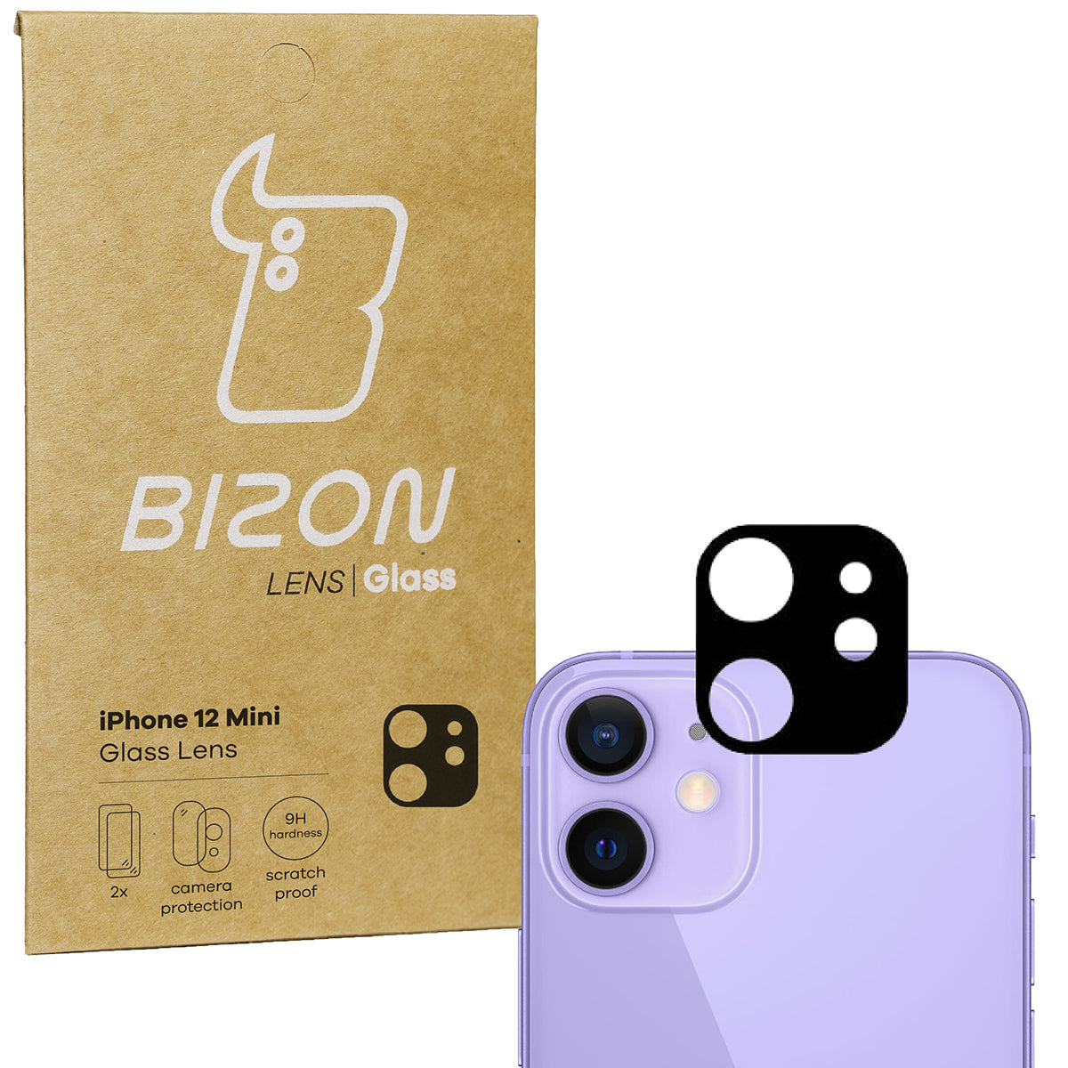 Gehärtetes Glas für die Kamera Bizon Glass Silk Lens für iPhone 12 Mini, 2 Stück