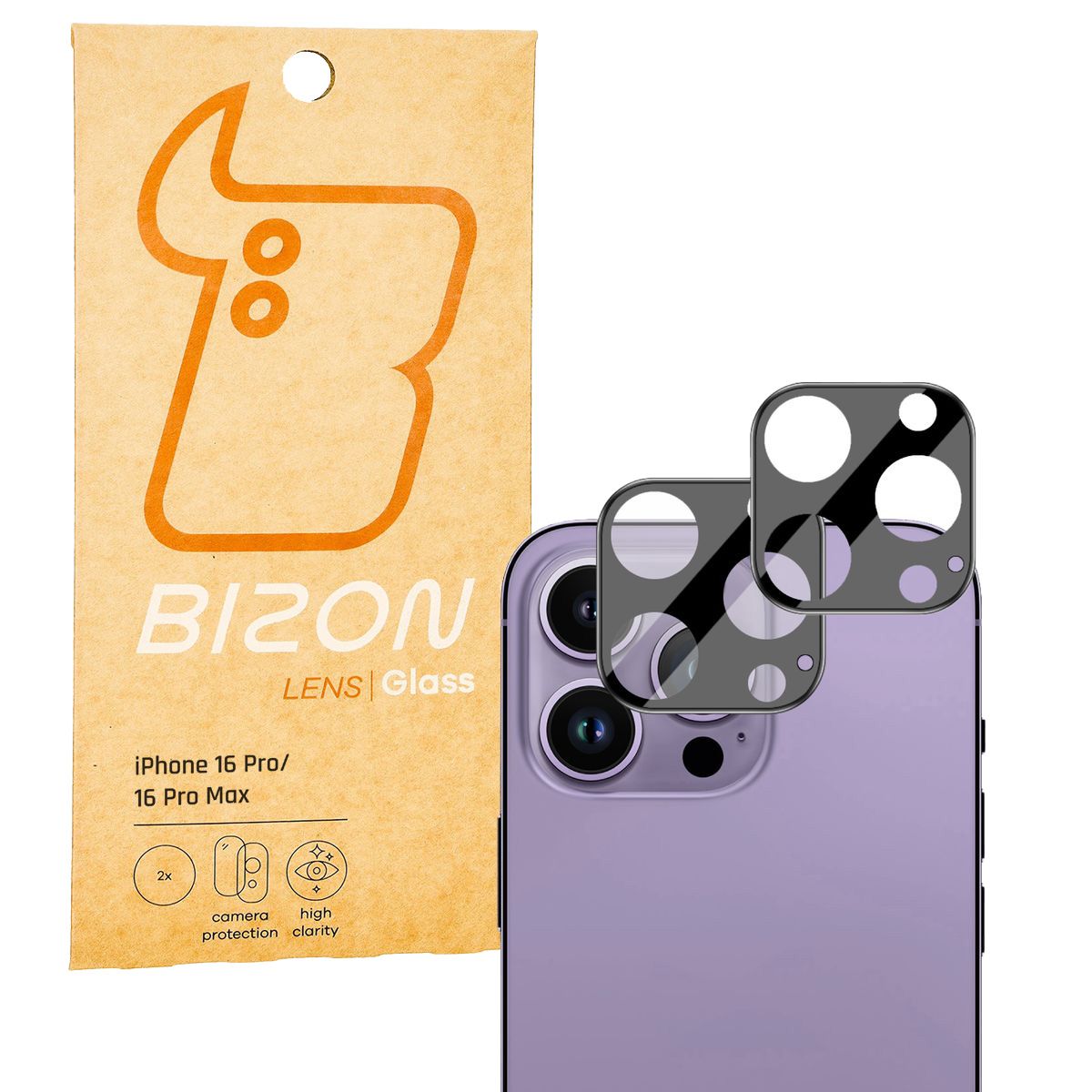 Gehärtetes Glas für die Kamera für iPhone 16 Pro / Pro Max, Bizon Glass Silk Lens, 2 Stück
