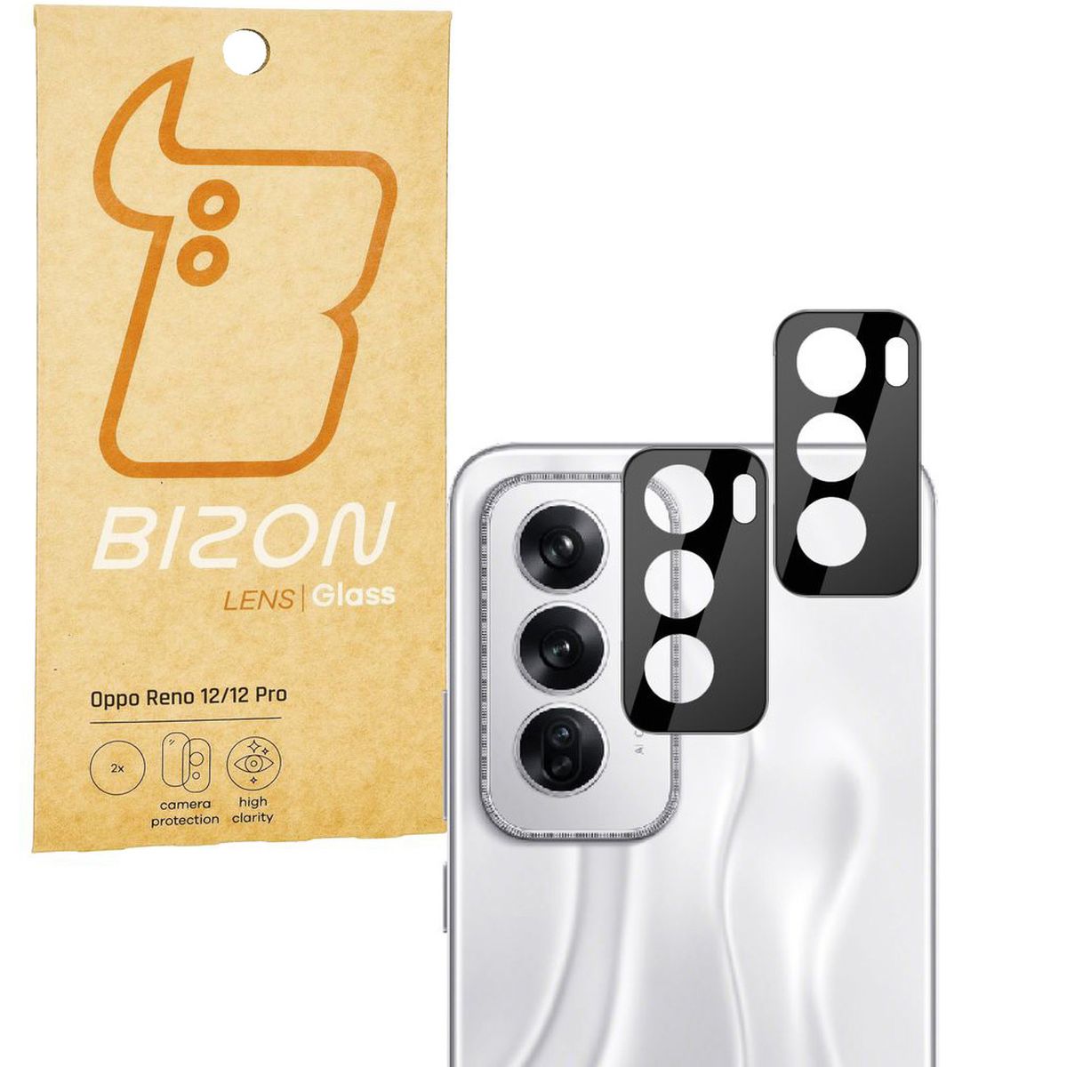 Gehärtetes Glas für die Kamera für Oppo Reno 12/12 Pro, Bizon Glass Silk Lens, 2 Stück