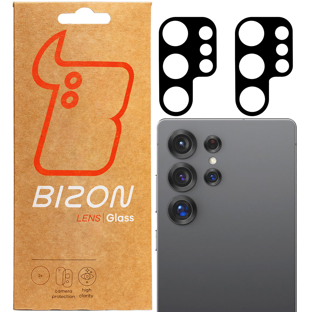 Gehärtetes Glas für die Kamera für Galaxy S25 Ultra, Bizon Glass Silk Lens, 2 Stück