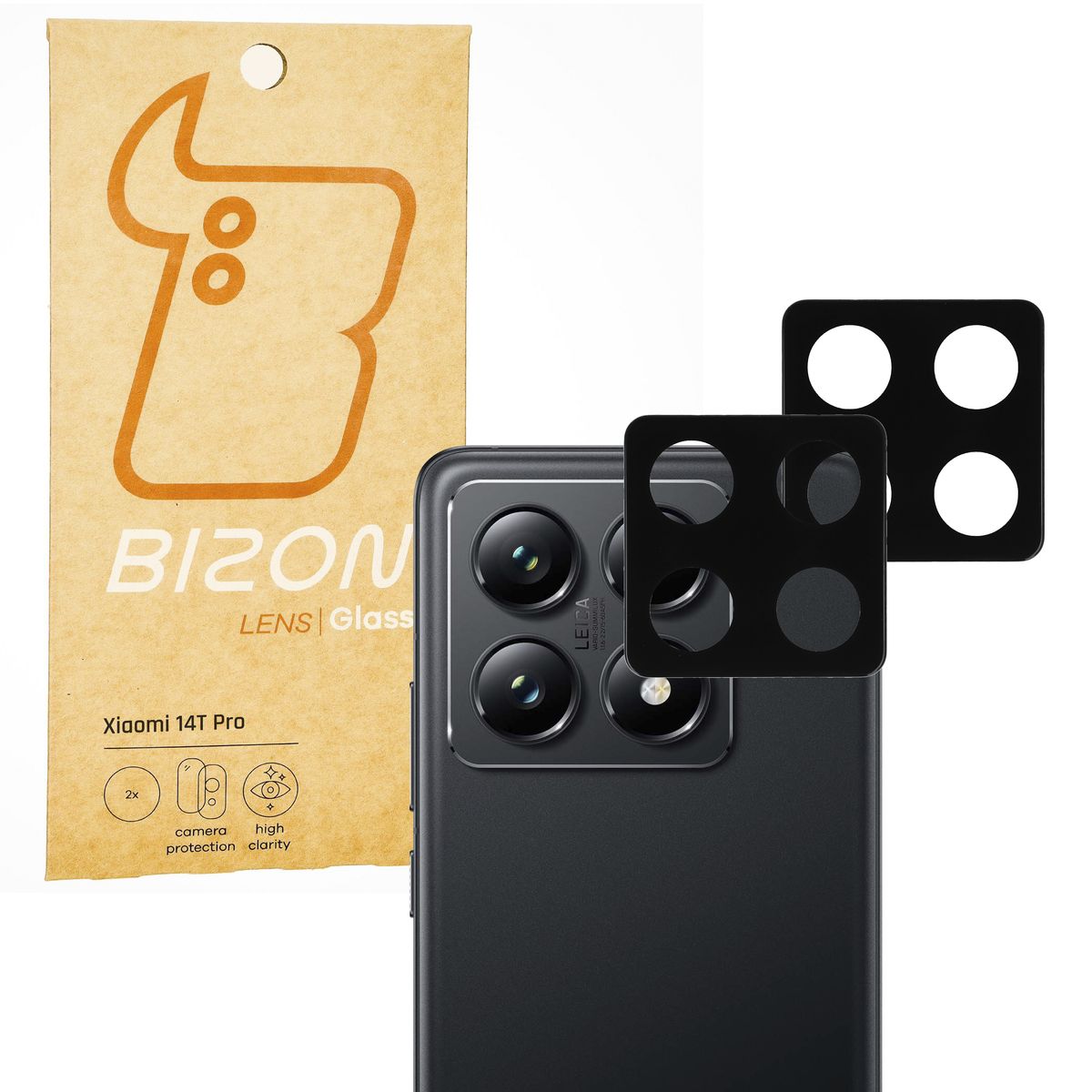 Gehärtetes Glas für die Kamera für Xiaomi 14T Pro, Bizon Glass Silk Lens, 2 Stück