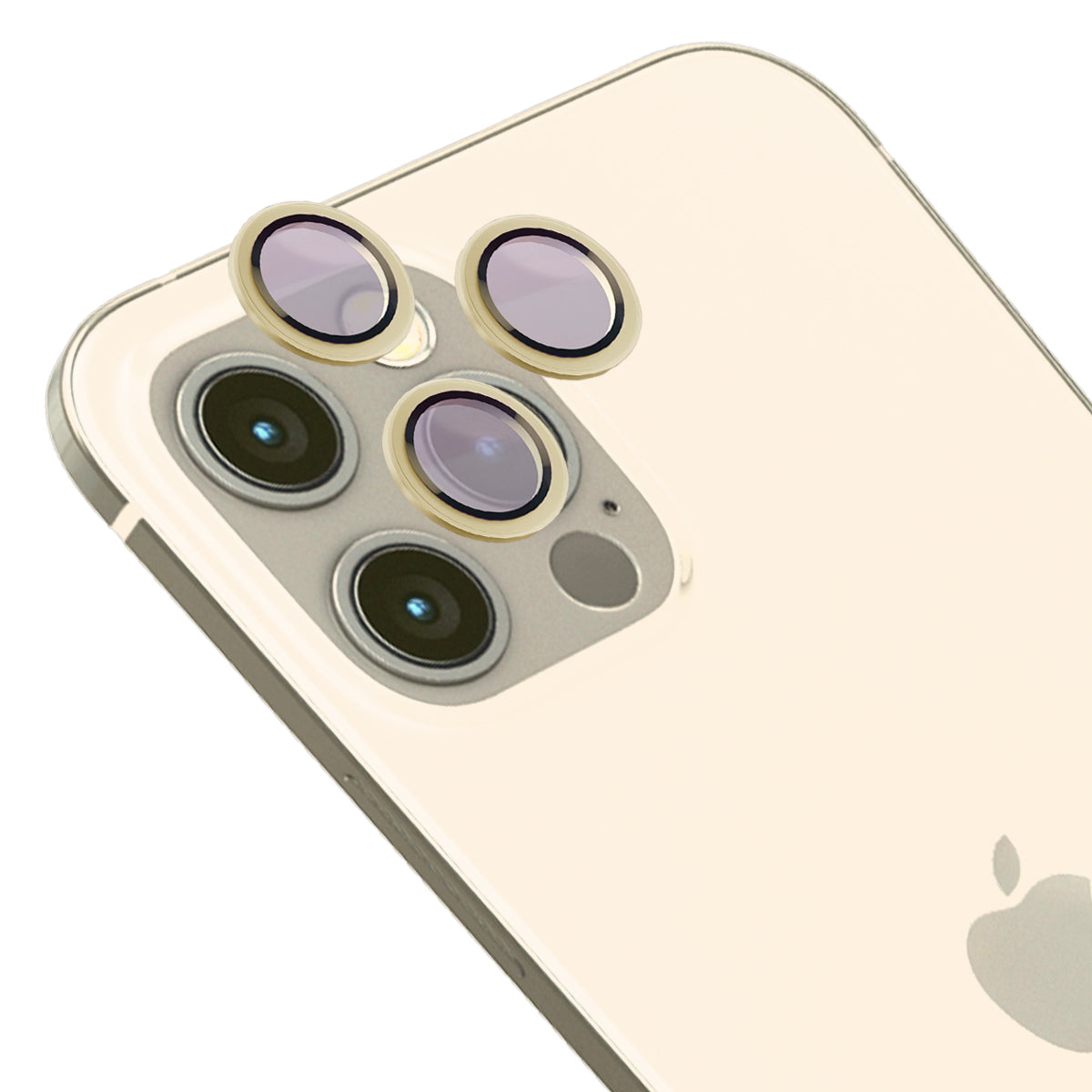 Glas für die Kamera mit Applikator für iPhone 12 Pro/11Pro/11 Pro Max, Bizon Glass Snap Lens, 1 Set, Goldener Rahmen