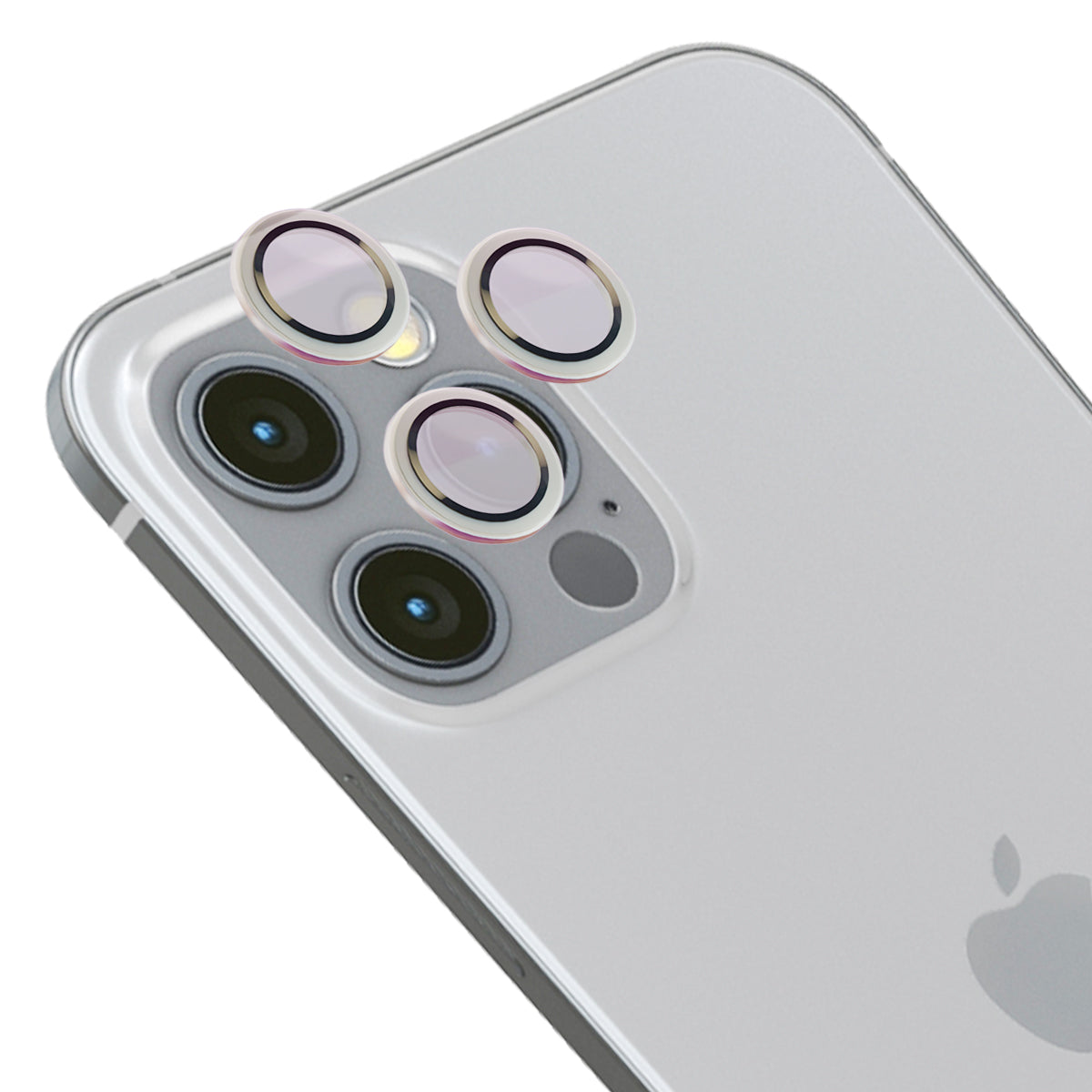 Glas für die Kamera mit Applikator für iPhone 12 Pro/11Pro/11 Pro Max, Bizon Glass Snap Lens, 1 Set, Silberner Rahmen