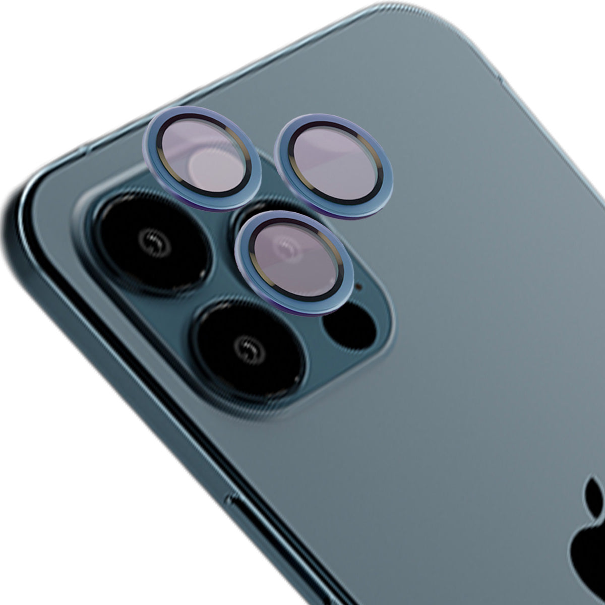 Glas für die Kamera mit Applikator für iPhone 12 Pro Max, Bizon Glass Snap Lens, 1 Set, Marineblauer Rahmen