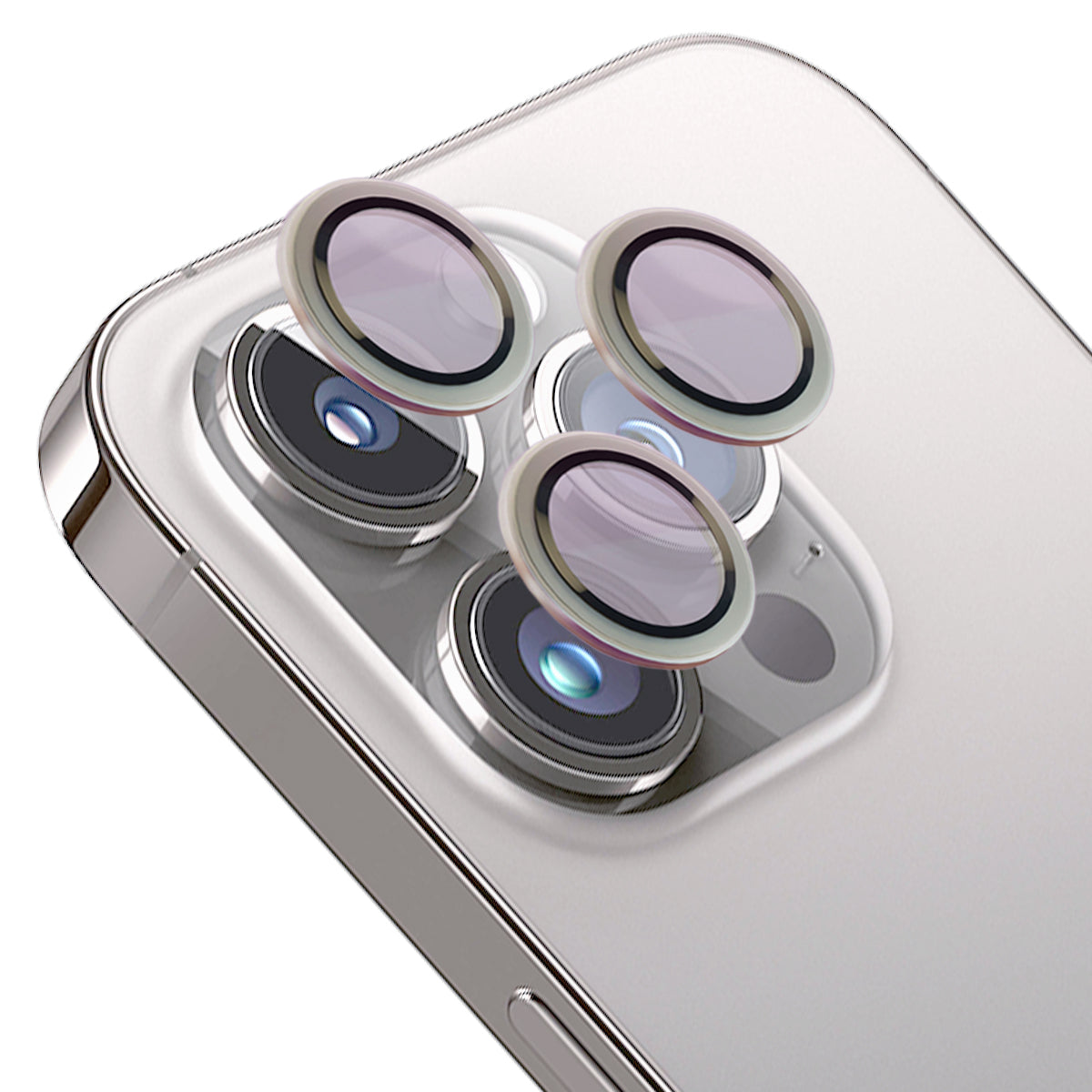Glas für die Kamera mit Applikator für iPhone 14 Pro/14 Pro Max, Bizon Glass Snap Lens, 1 Set, Silberner Rahmen
