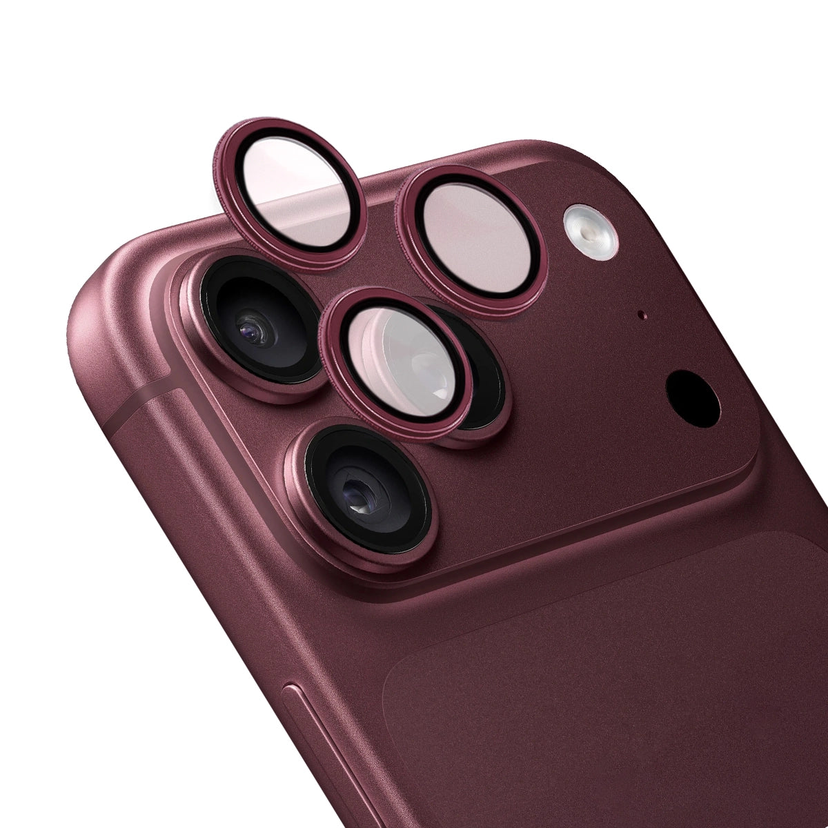 Glas für die Kamera mit Applikator für iPhone 18 Pro / 18 Pro Max, Bizon Glass Snap Lens, 1 Set, burgunderroter Rahmen (1/3)