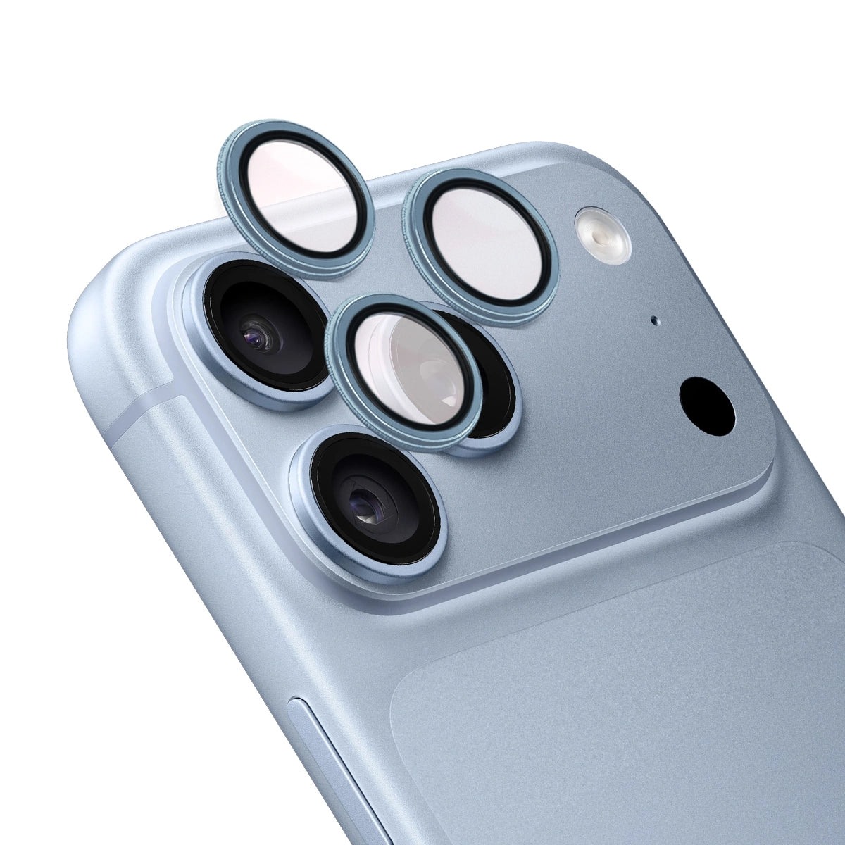 Glas für die Kamera mit Applikator für iPhone 18 Pro / 18 Pro Max, Bizon Glass Snap Lens, 1 Set, blauer Rahmen (1/3)