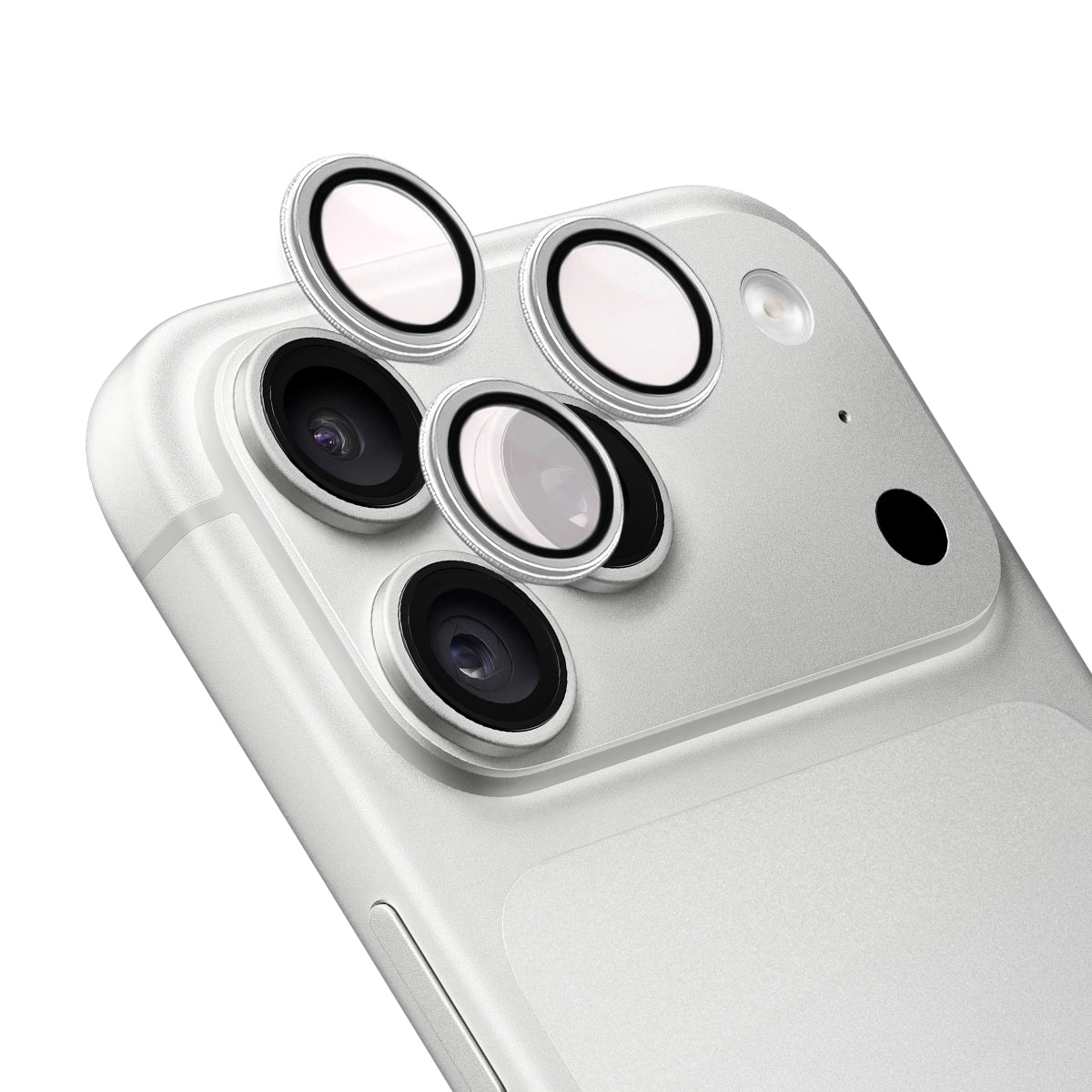 Glas für die Kamera mit Applikator für iPhone 18 Pro / 18 Pro Max, Bizon Glass Snap Lens, 1 Set, Silberner Rahmen (1/3)