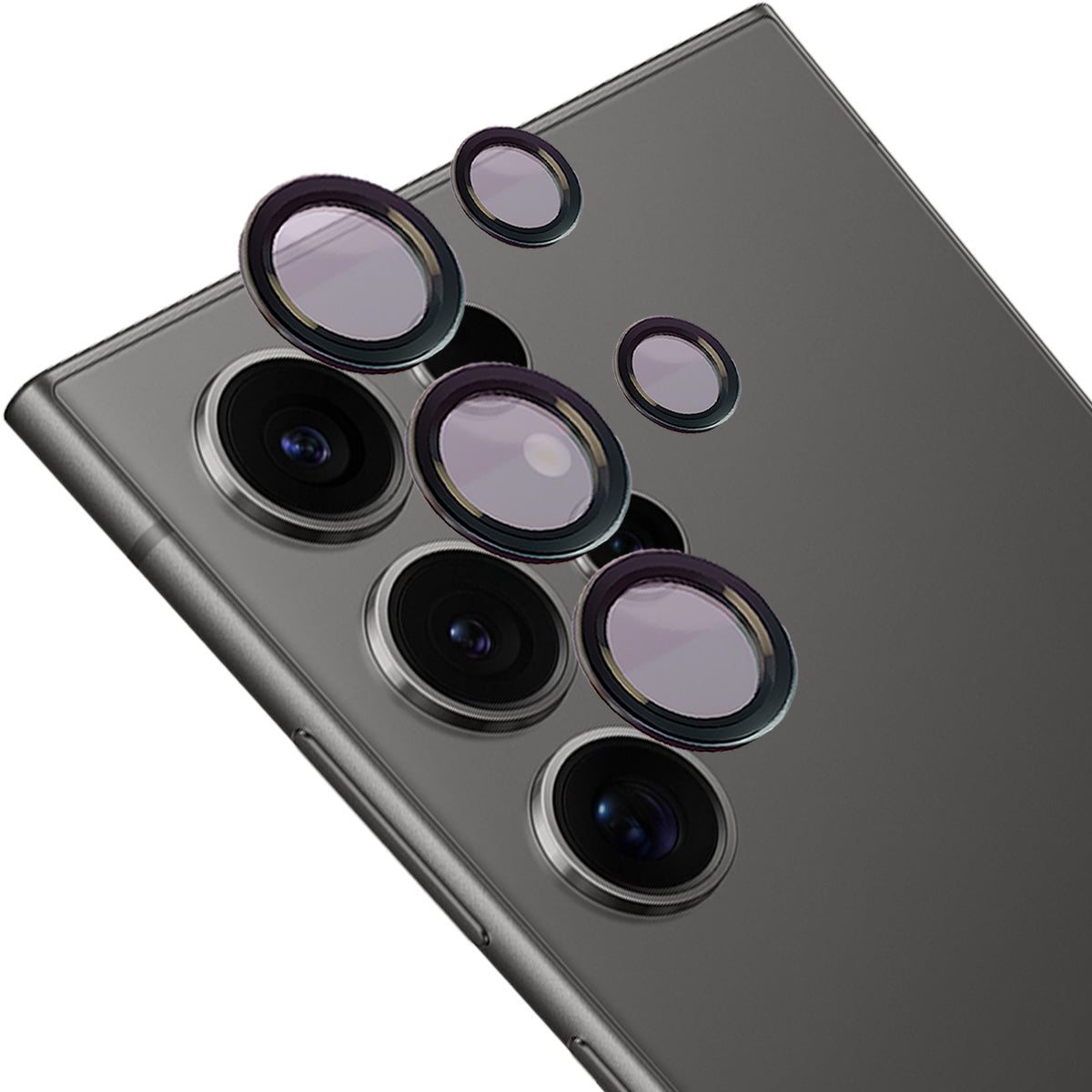 Gehärtetes Kamera-Schutzglas mit Applikator für Galaxy S24 Ultra, Bizon Glass Snap Lens, 1 Set, schwarz