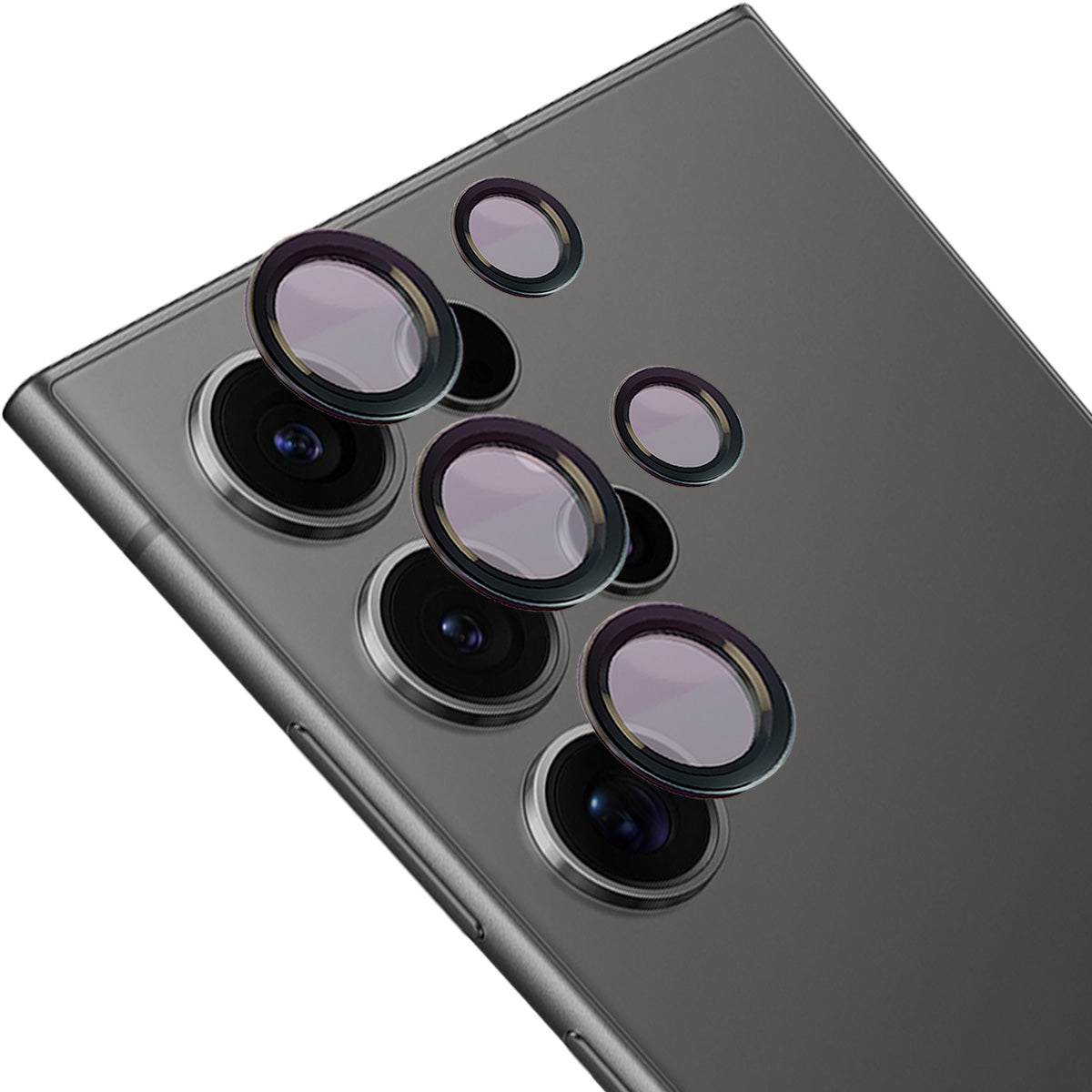 Gehärtetes Glas für die Kamera mit Applikator für Galaxy S25 Ultra, Bizon Glass Snap Lens, 1 Set, Schwarzer Rahmen