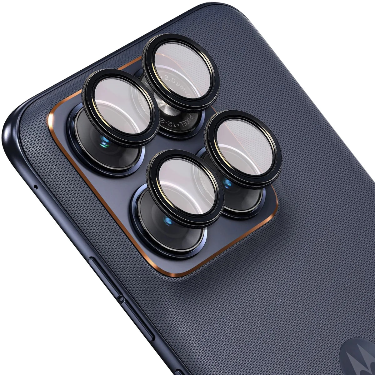 Glas für die Kamera für Motorola Edge 70 Fusion, Bizon Glass Snap Lens, 1 Set, Schwarzer Rahmen
