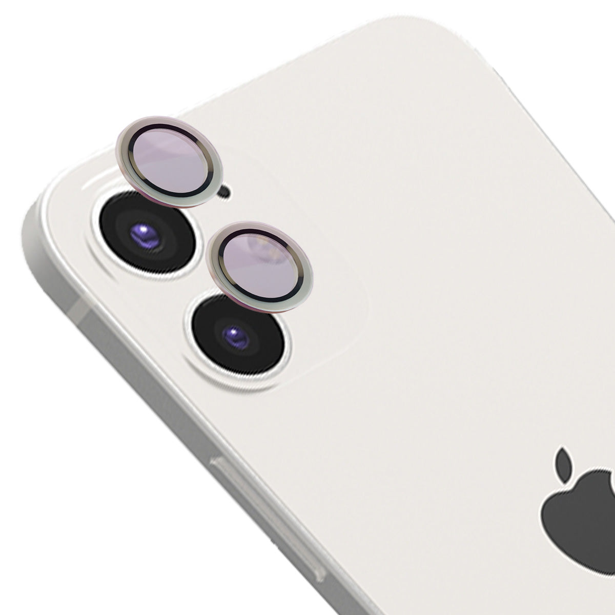 Glas für die Kamera mit Applikator für iPhone 12 / 12 Mini / 11, Bizon Glass Snap Lens, 1 Set, Silberner Rahmen
