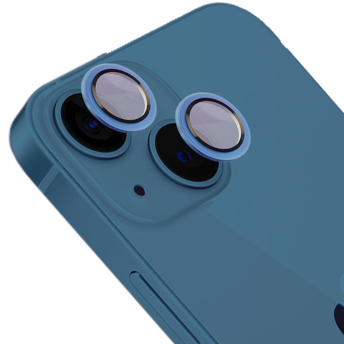 Glas für die Kamera mit Applikator für iPhone 13/13 Mini, Bizon Glass Snap Lens, 1 Set, Blauer Rahmen