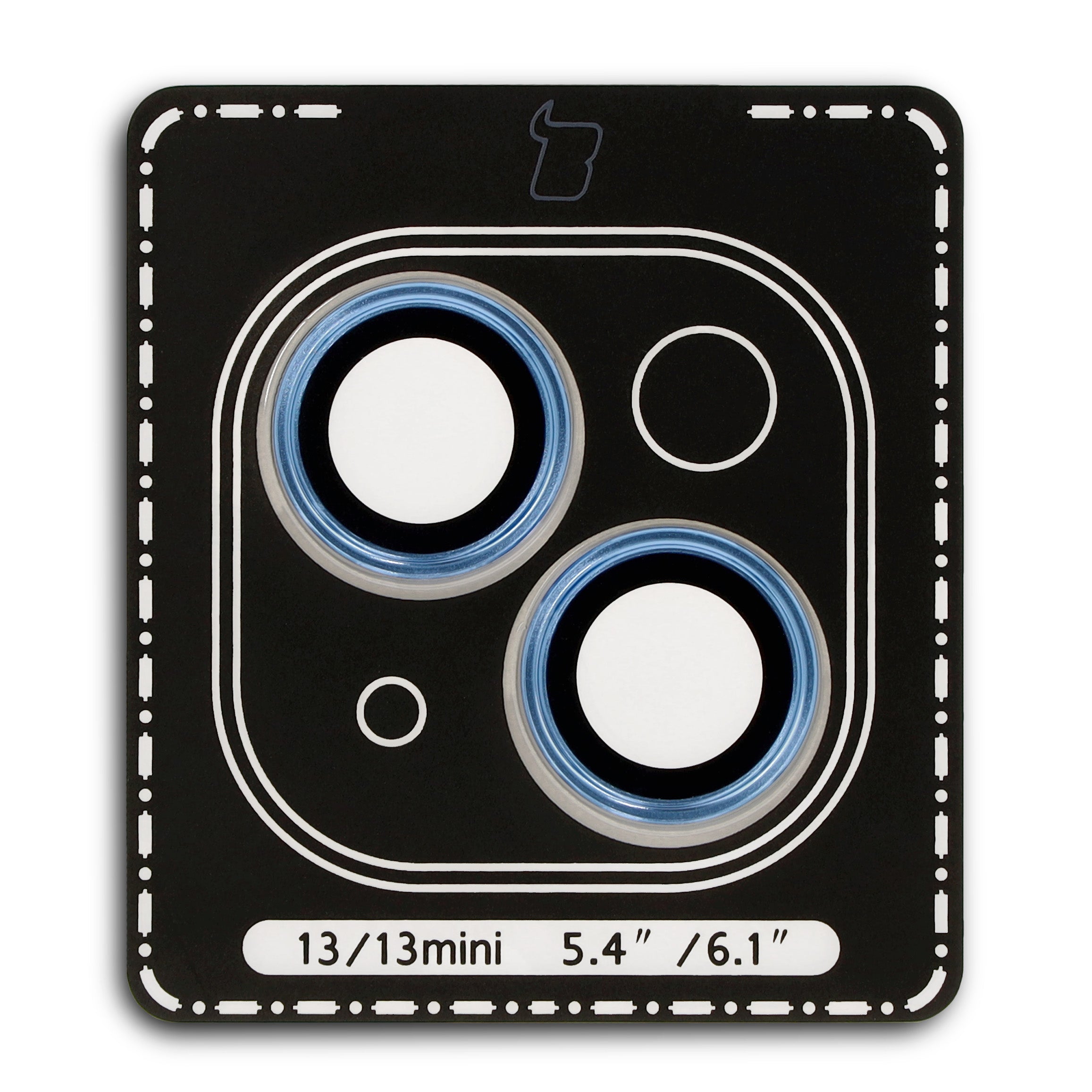 Glas für die Kamera mit Applikator für iPhone 13/13 Mini, Bizon Glass Snap Lens, 1 Set, Blauer Rahmen