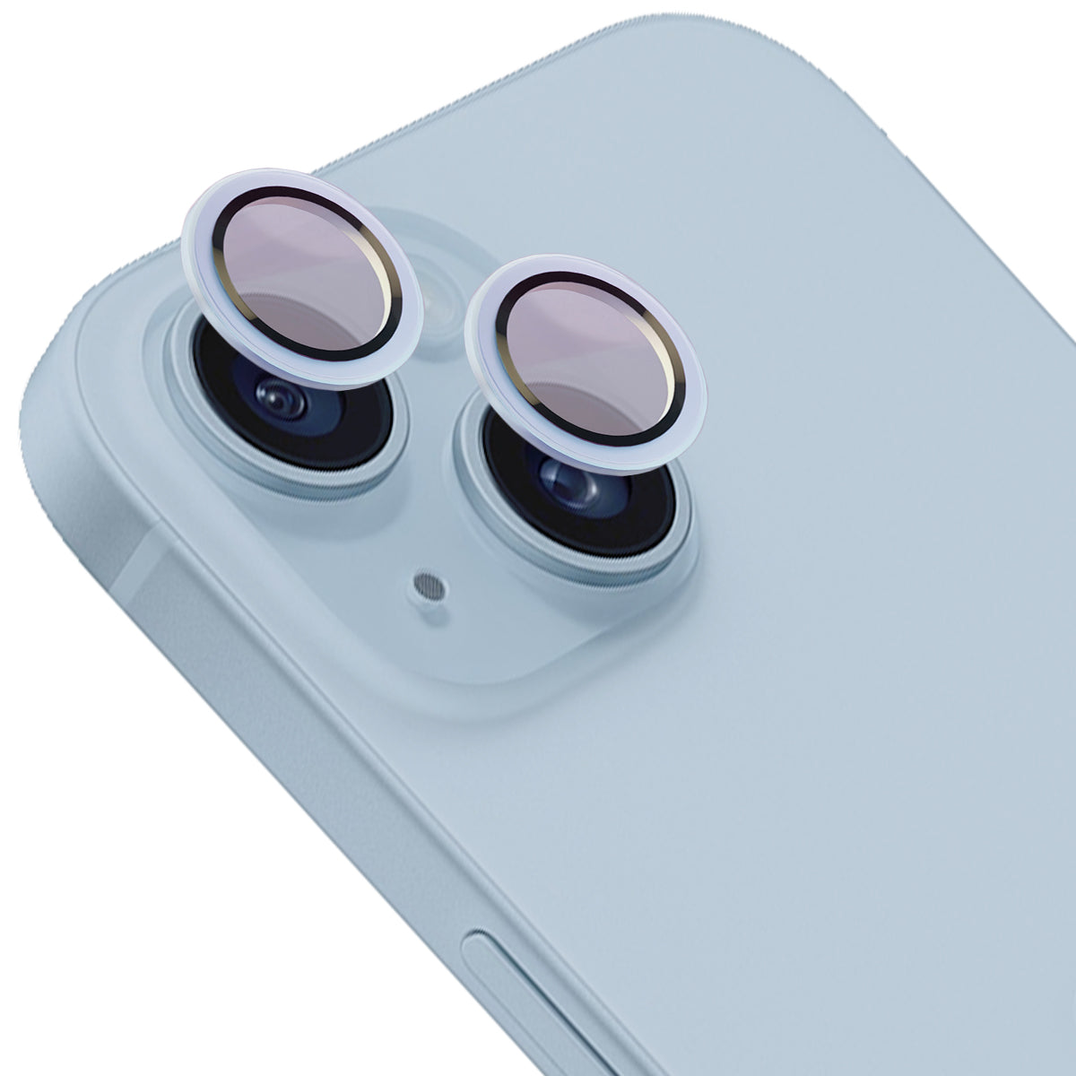 Glas für die Kamera mit Applikator für iPhone 14/14 Plus, Bizon Glass Snap Lens, 1 Set, Hellblauer Rahmen