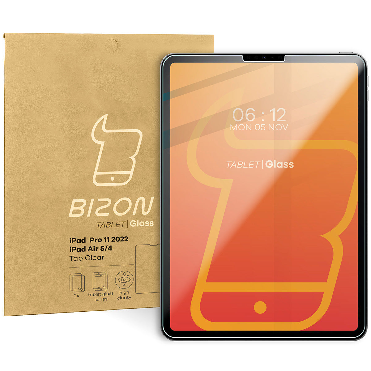 Gehärtetes Glas für iPad Pro 11 2022/2021/2020/2018/AIR 5/4, Bizon Glass Tab Clear Duo, 2 Stück