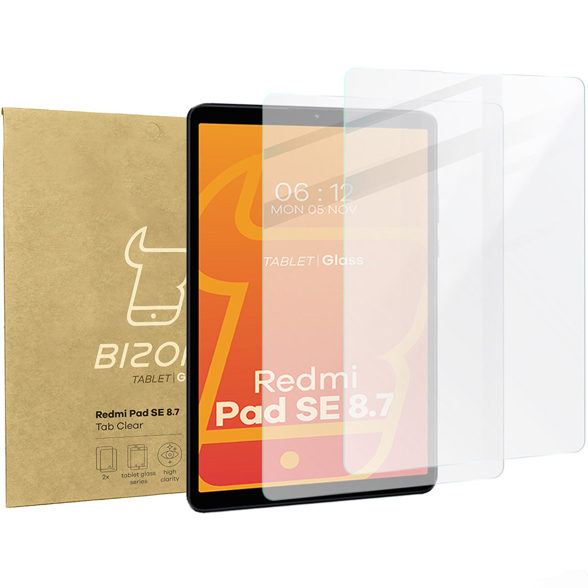 Gehärtetes Glas für Xiaomi Redmi Pad SE 8.7, Bizon Glass Tab Clear Duo, 2 Stück