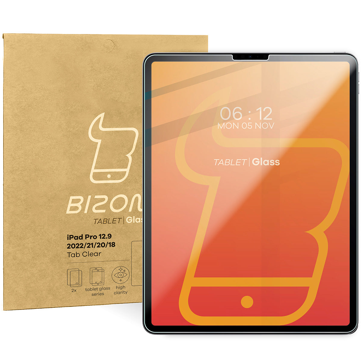 Gehärtetes Glas für iPad Pro 12.9 2022/2021/2020/2018, Bizon Glass Tab Clear Duo, 2 Stück