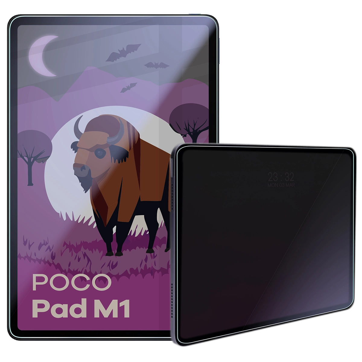 Hybridglas mit Privatschutzfilter für Xiaomi Poco Pad M1, Bizon Tab Hybrid Shadow, Matt