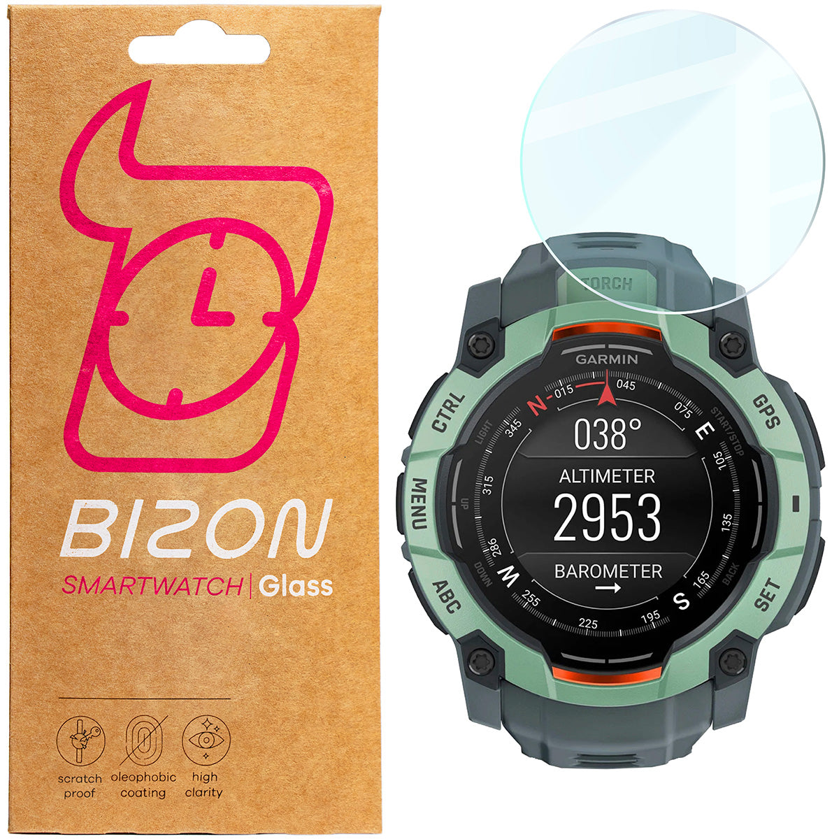 Gehärtetes Glas für Garmin Instinct 3 45 mm, Bizon Glass Watch Clear, Transparent