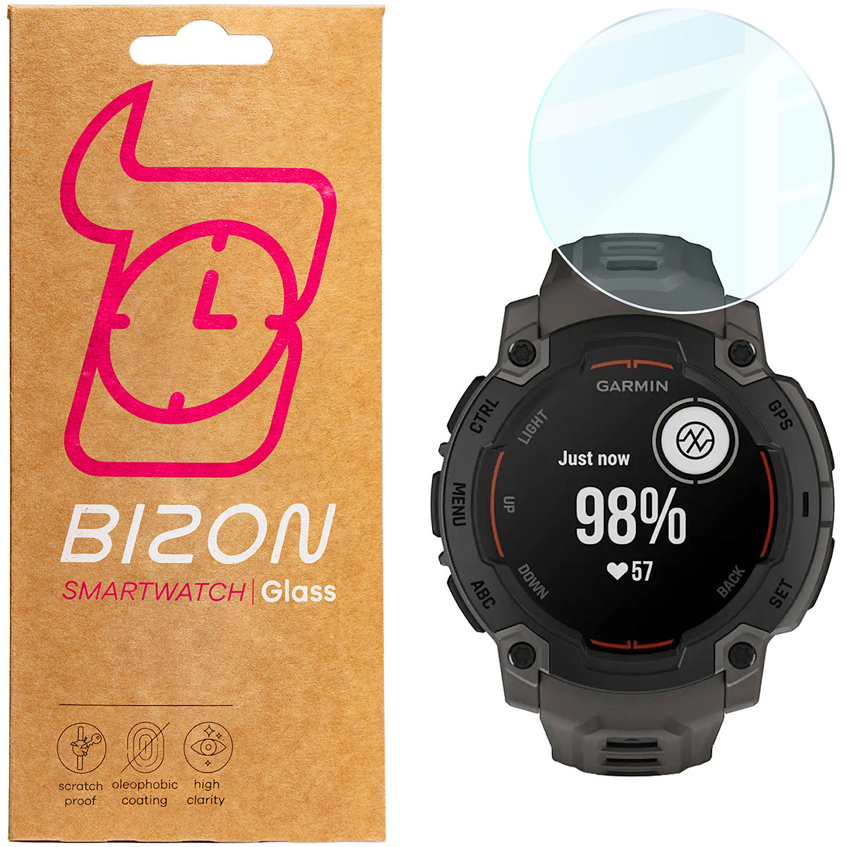 Gehärtetes Glas für Garmin Instinct E 45 mm, Bizon Glass Watch Clear, Transparent